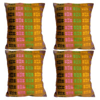 Brown Handwoven Cushion Covers Embroidered with Multi-Colors - Ethnic Inspiration